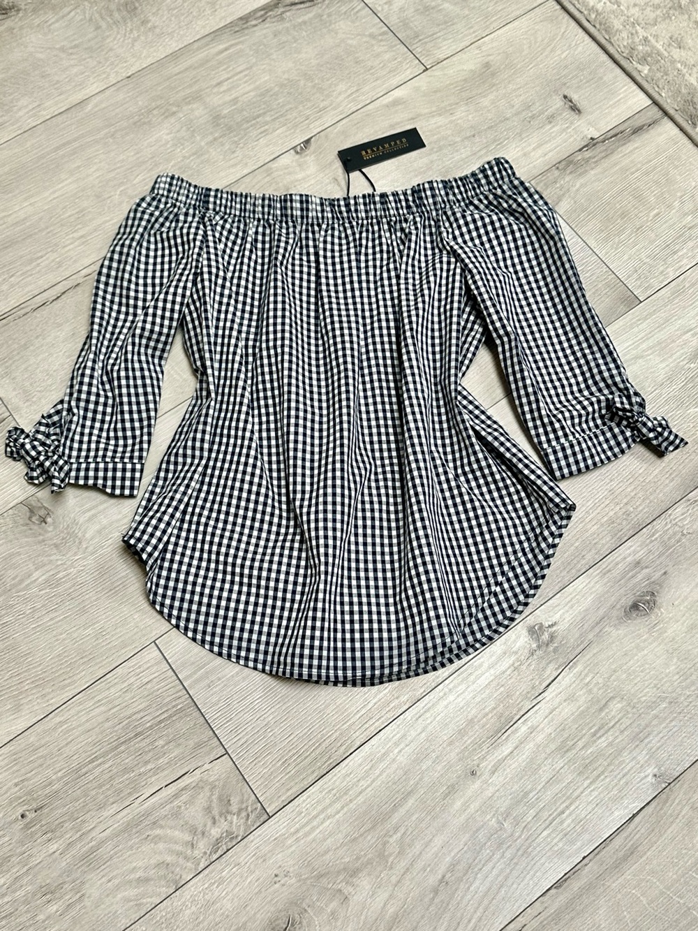REVAMPED Premium Collection Off-Shoulder Gingham Tunic Top